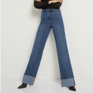 NY&C- Ultra High-Waisted Cuffed Wide-Leg Jeans- Dark Wash Size 10